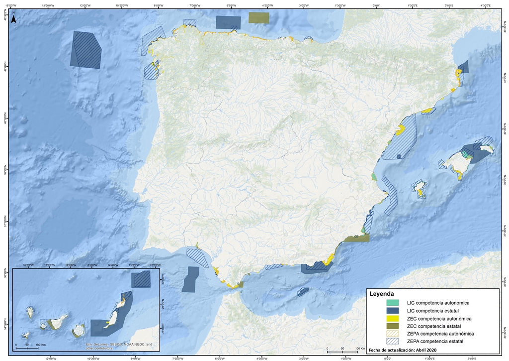 Mapa de la Red Natura 2000 marina en España